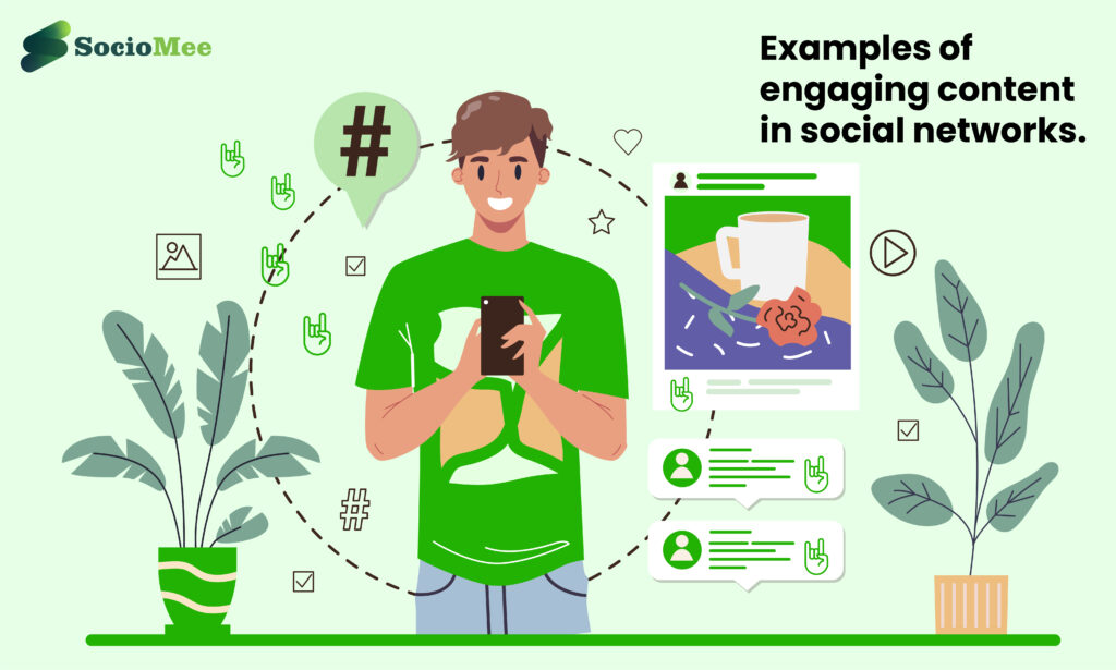 The purposes, categories, and examples of engaging content in social networks.